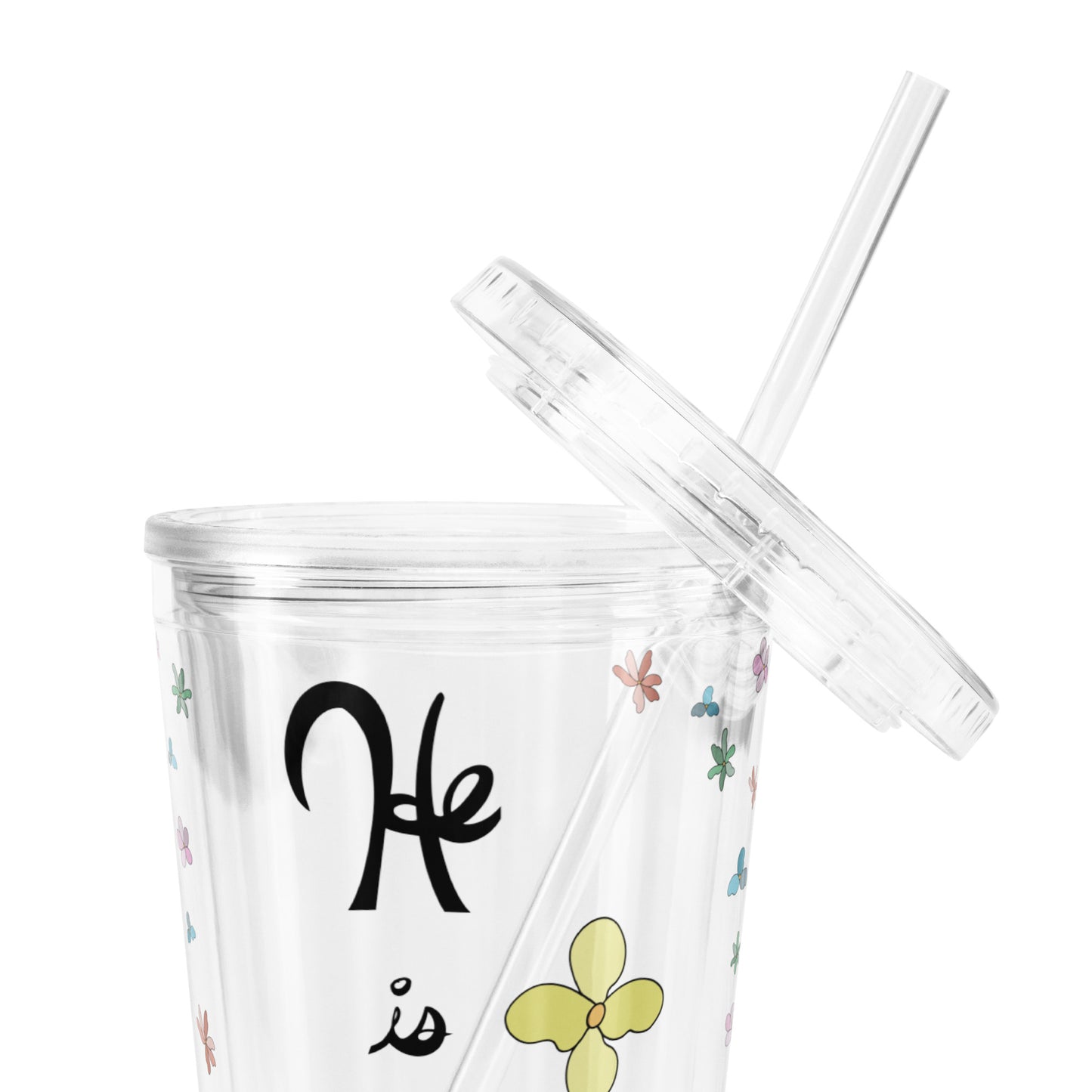 He is Risen (Flowered) - Plastic Tumbler