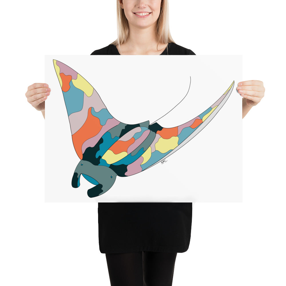 Turquoise Sunset Manta Ray - Poster