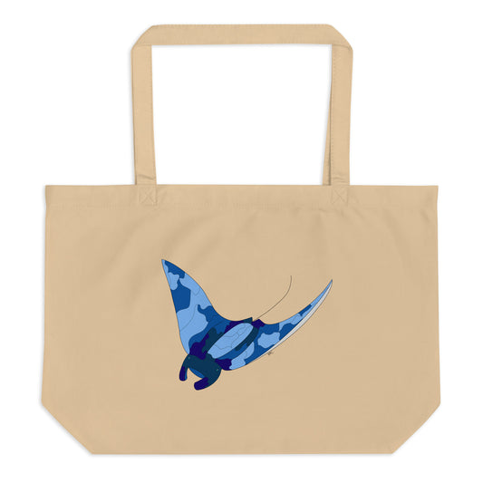 Blue Blotch Manta Ray - Brown Tote Bag