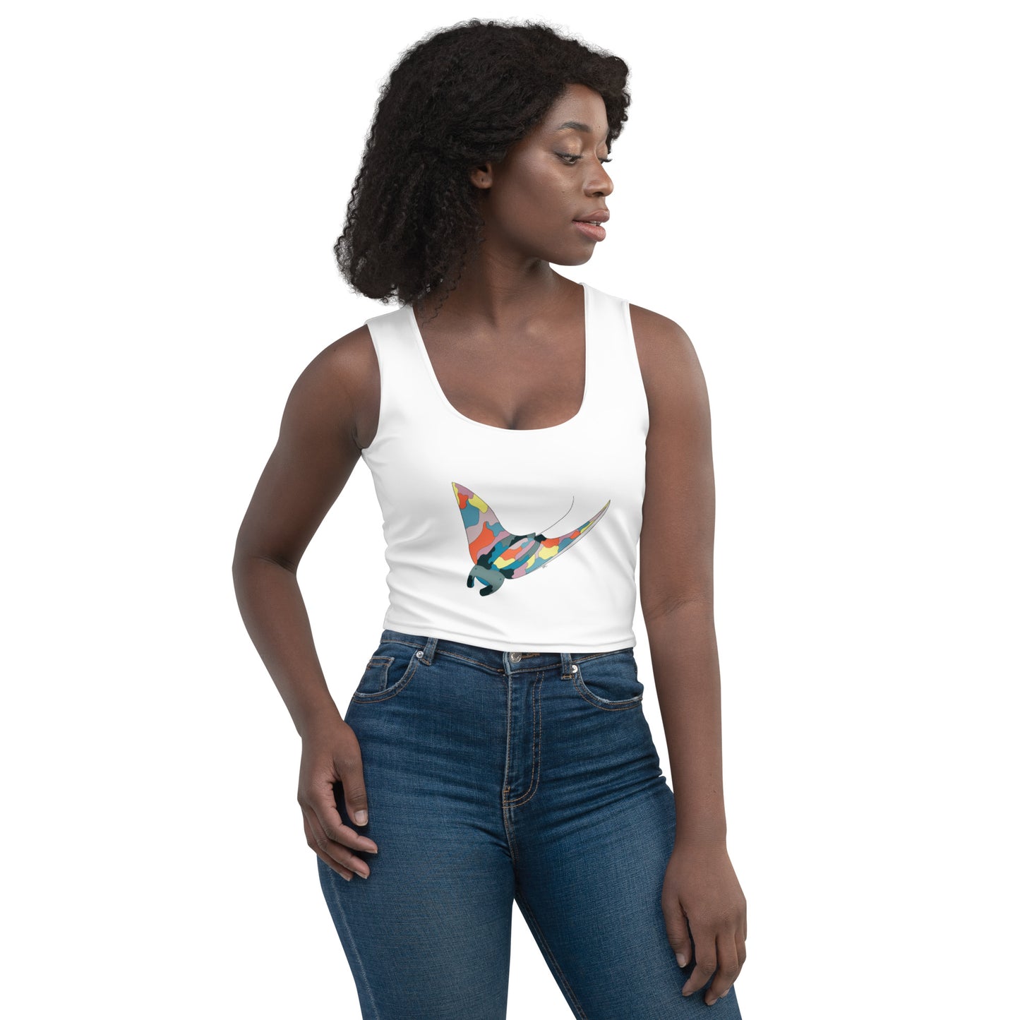 Turquoise Sunset Manta Ray - Women's Crop Top