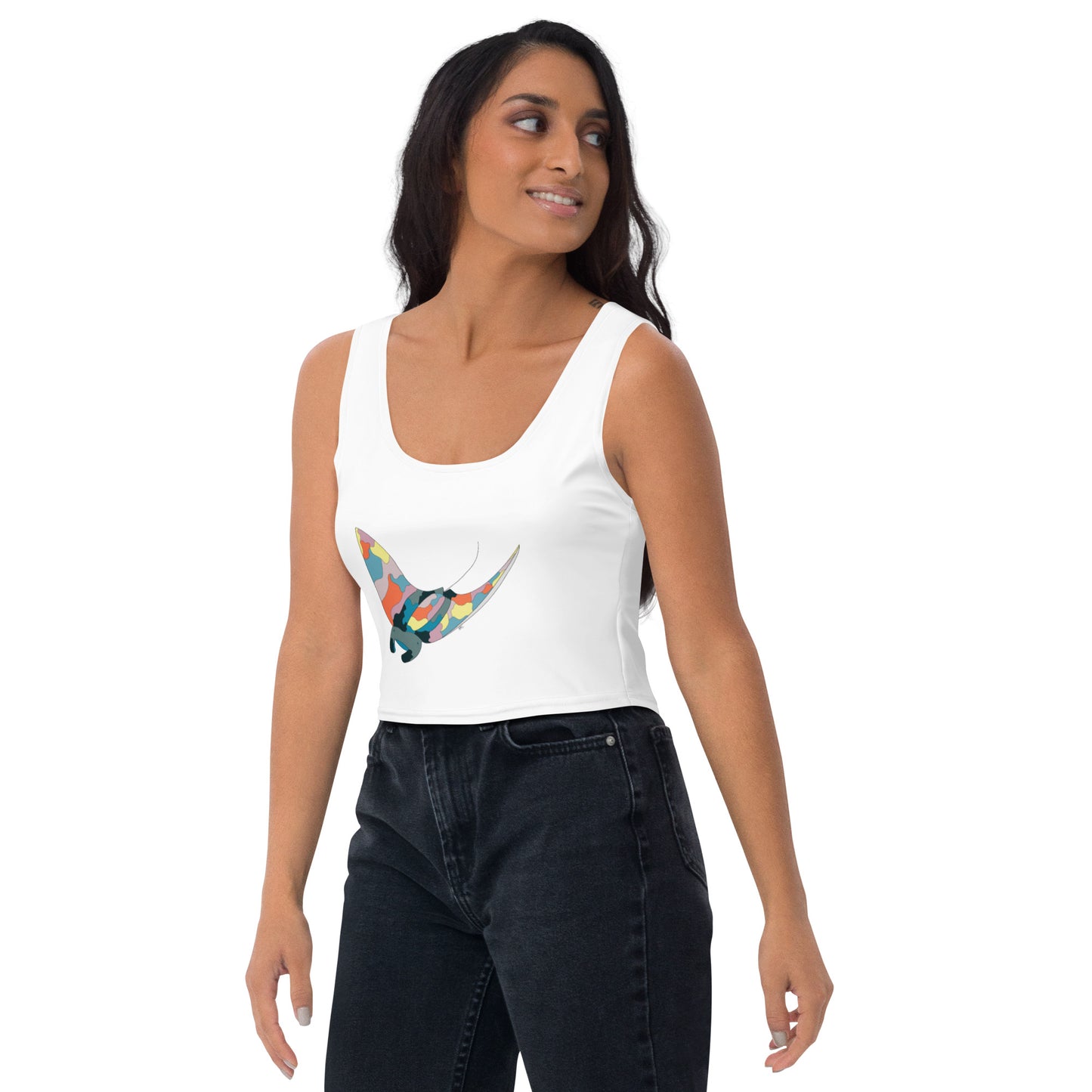 Turquoise Sunset Manta Ray - Women's Crop Top