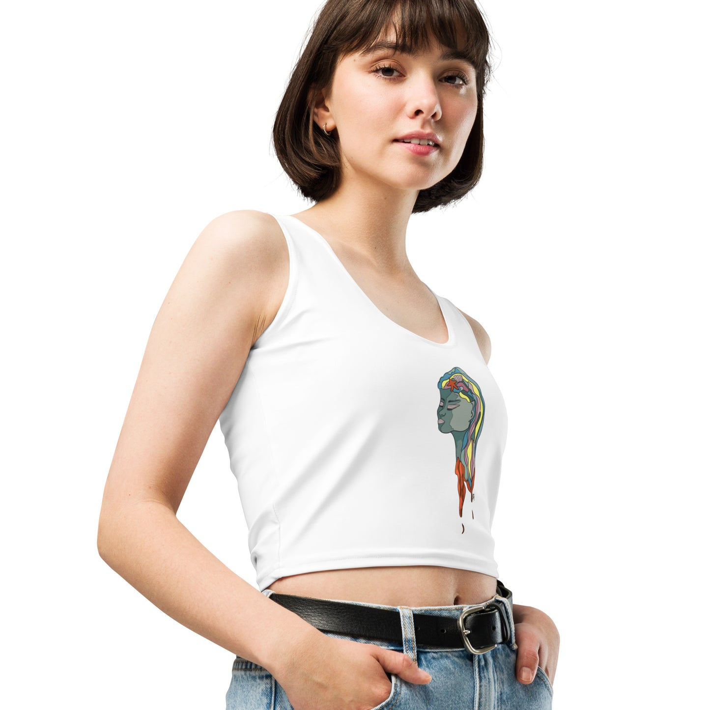 Turquoise Mermaid Head - Women's Crop Top