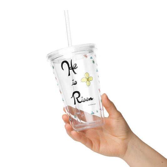 He is Risen (Flowered) - Plastic Tumbler