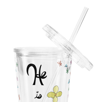 He is Risen (Flowered) - Plastic Tumbler