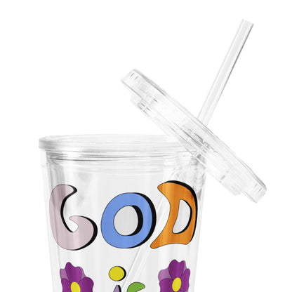 God is Good (Two Flowers) - Plastic Tumbler