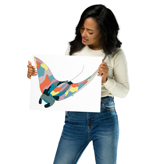 Turquoise Sunset Manta Ray - Poster