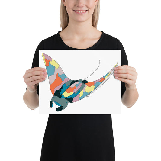 Turquoise Sunset Manta Ray - Poster