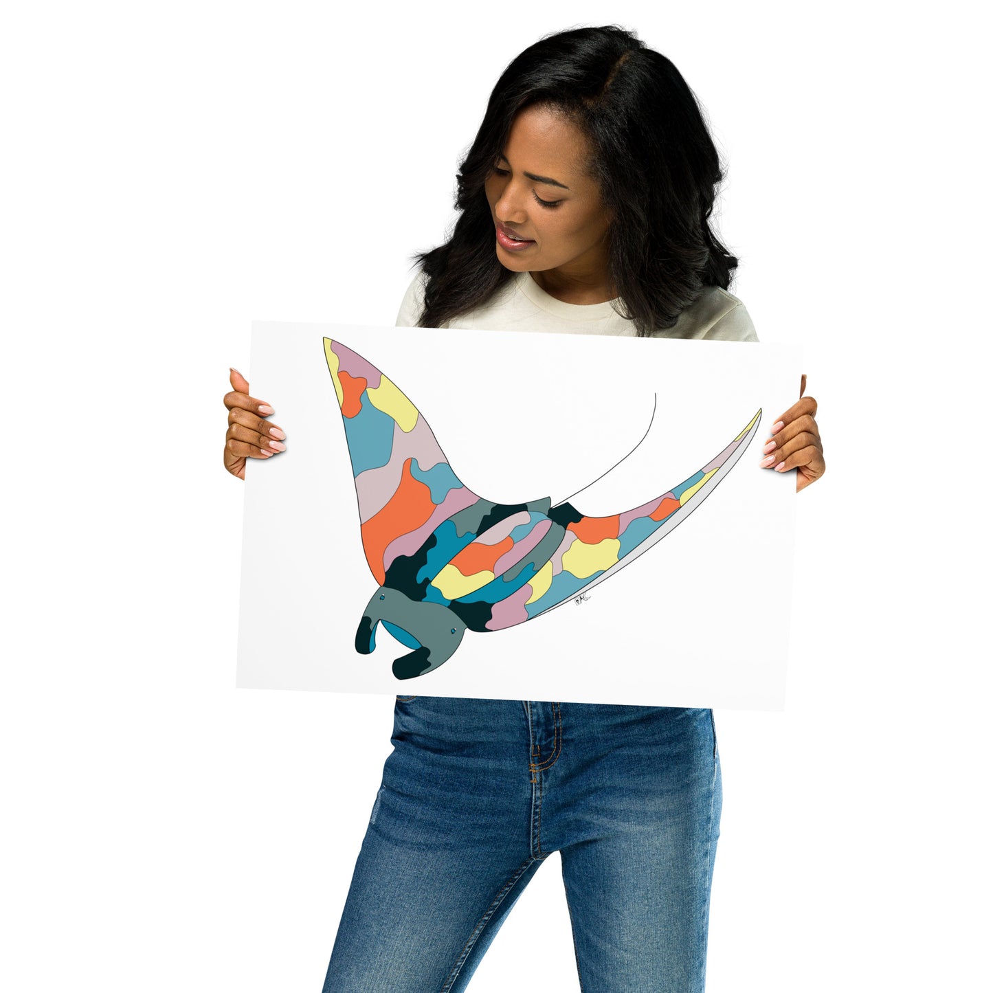 Turquoise Sunset Manta Ray - Poster