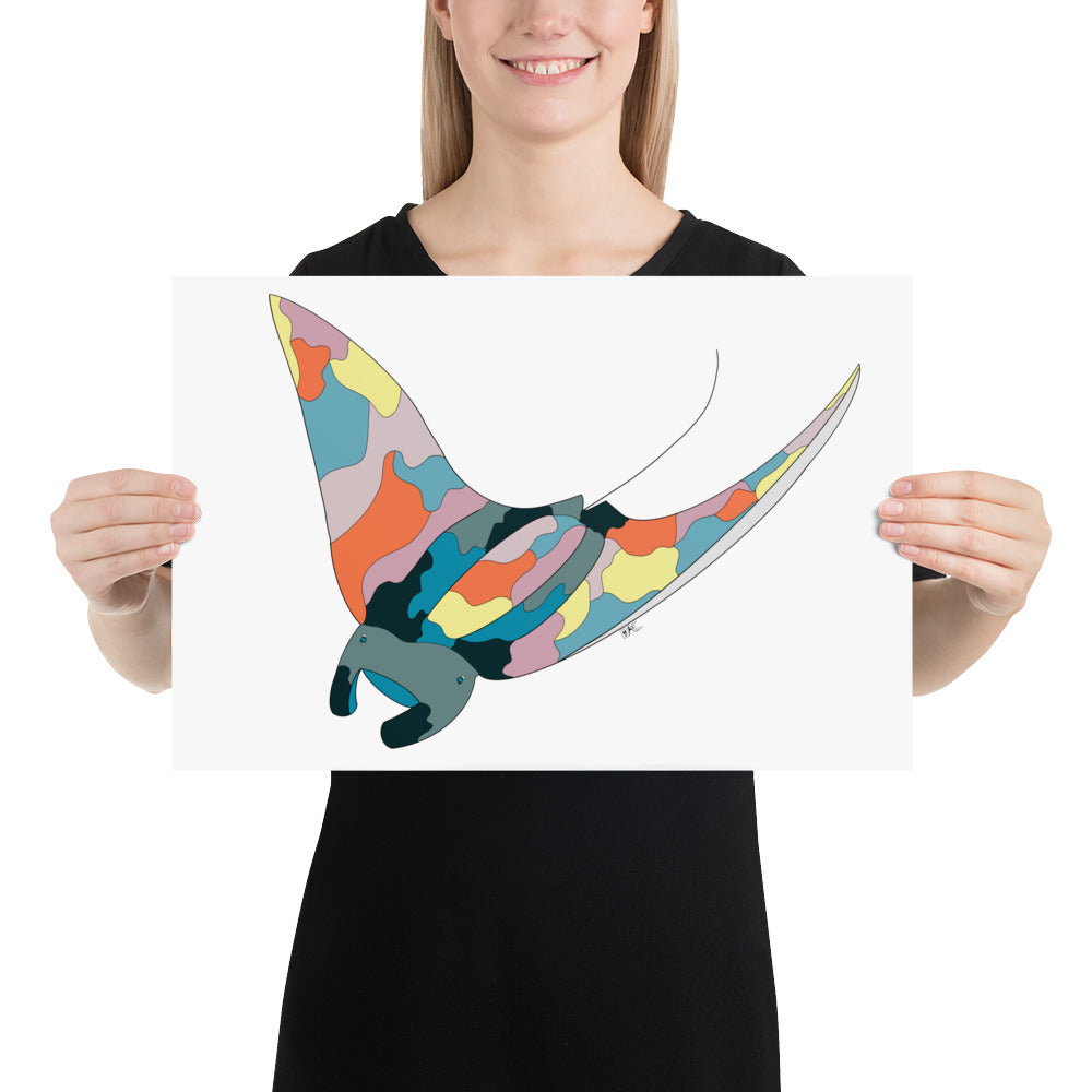 Turquoise Sunset Manta Ray - Poster