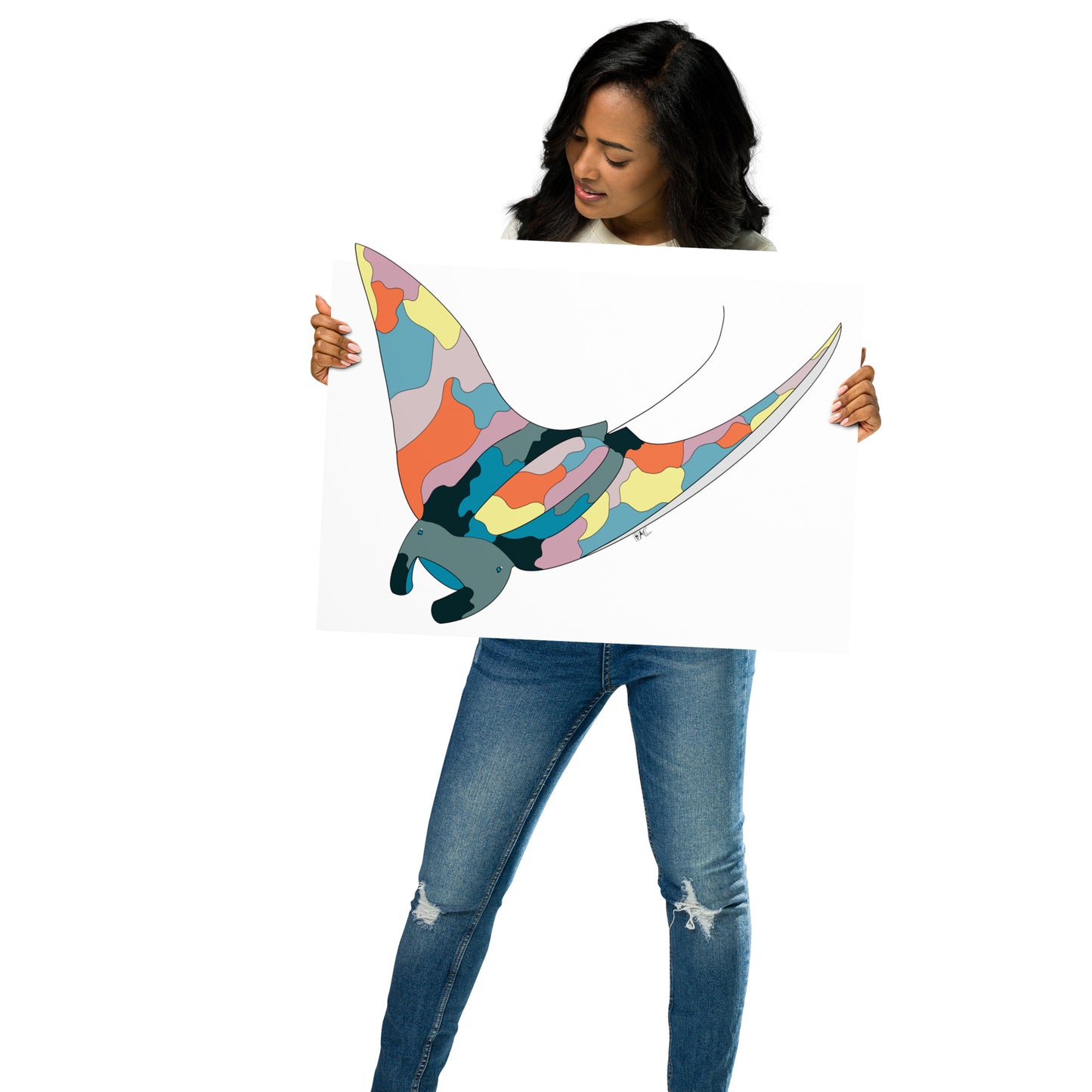 Turquoise Sunset Manta Ray - Poster