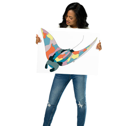 Turquoise Sunset Manta Ray - Poster