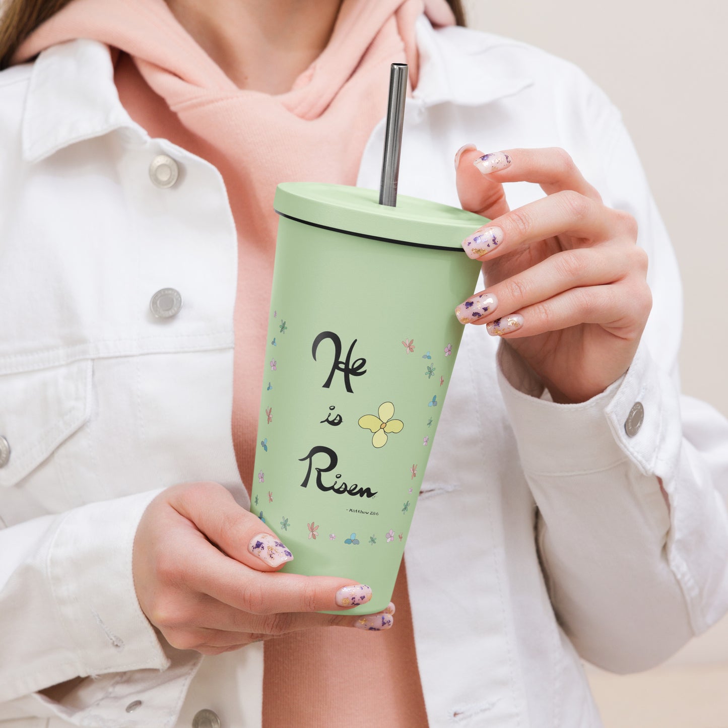 He is Risen (Flowered) - Metal Tumbler