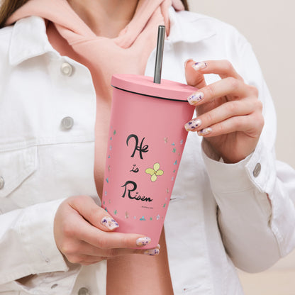 He is Risen (Flowered) - Metal Tumbler