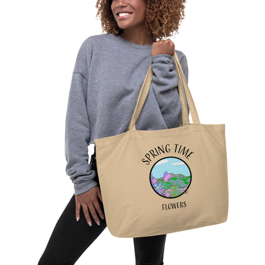 Spring Time Flowers - Brown Tote Bag