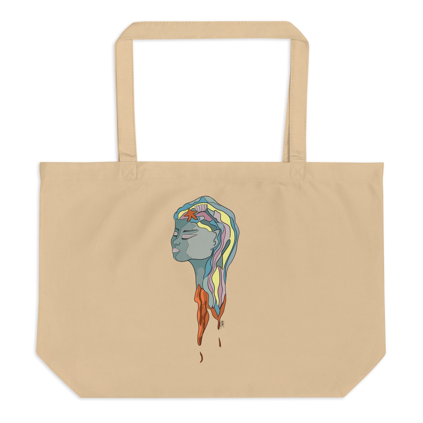 Turquoise Mermaid Head - Brown Tote Bag