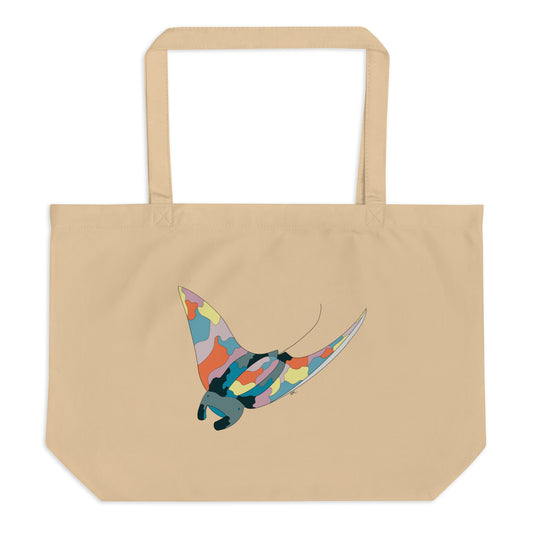 Turquoise Sunset Manta Ray - Brown Tote Bag