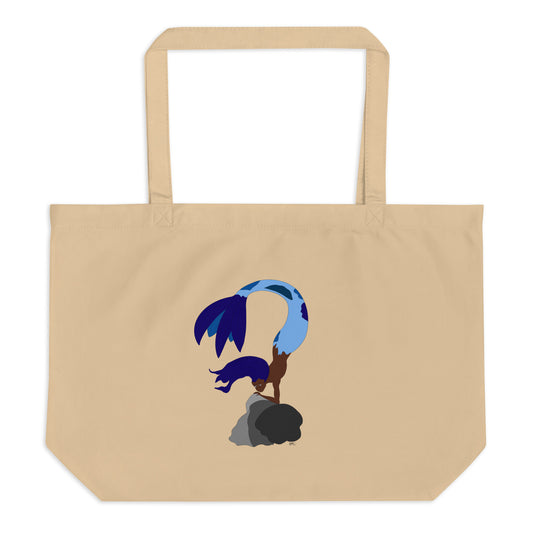 Blue Haired Mermaid - Brown Tote Bag