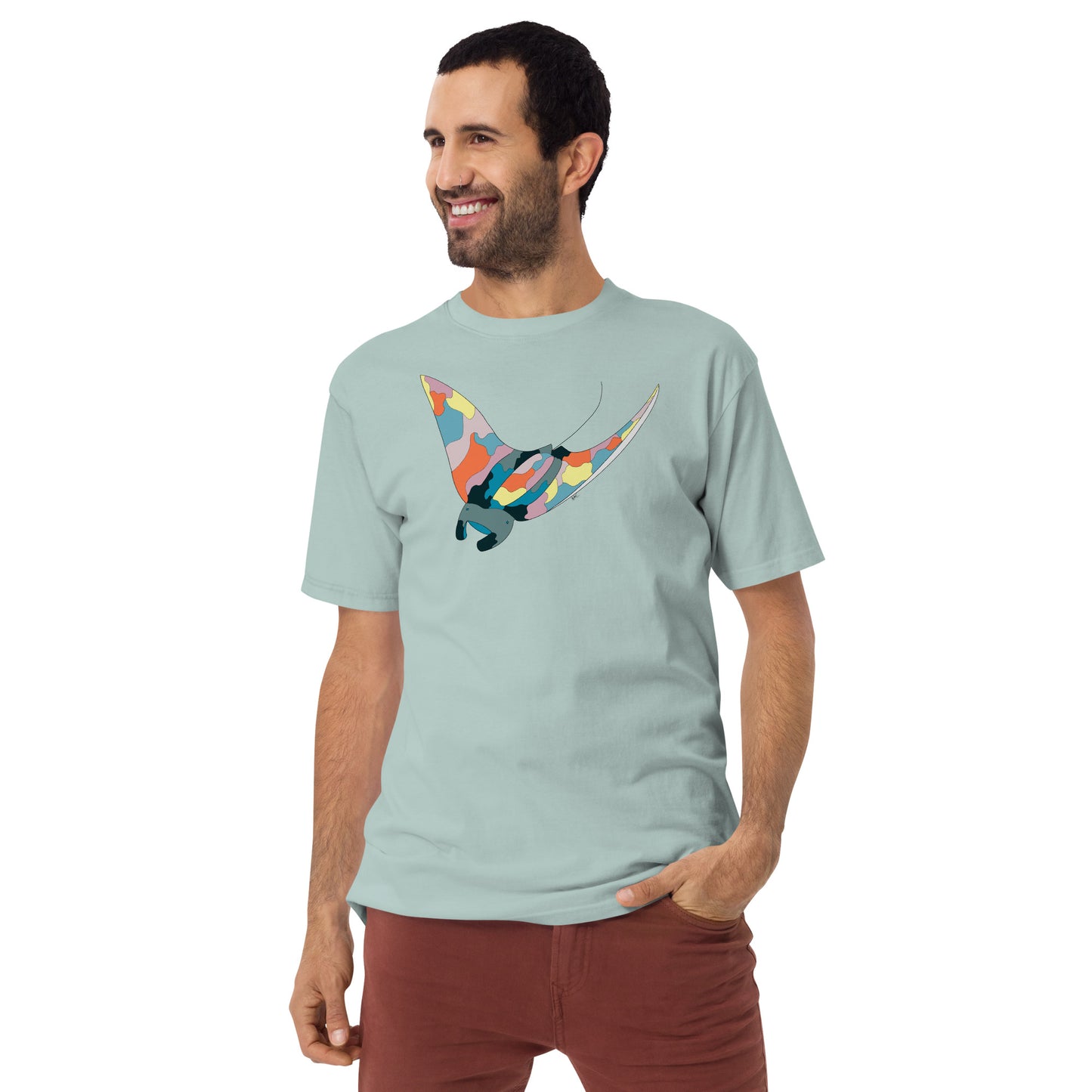 Turquoise Sunset Manta Ray - Men's T-Shirt