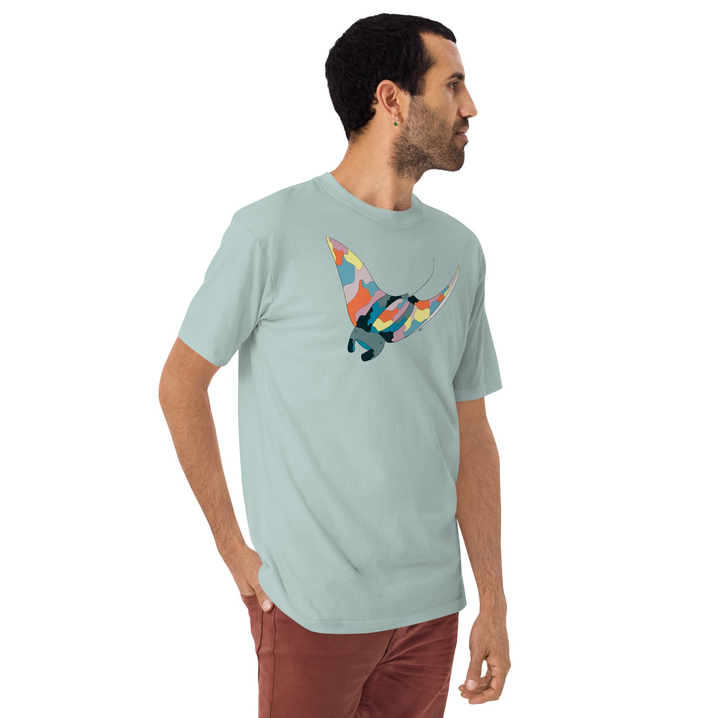 Turquoise Sunset Manta Ray - Men's T-Shirt