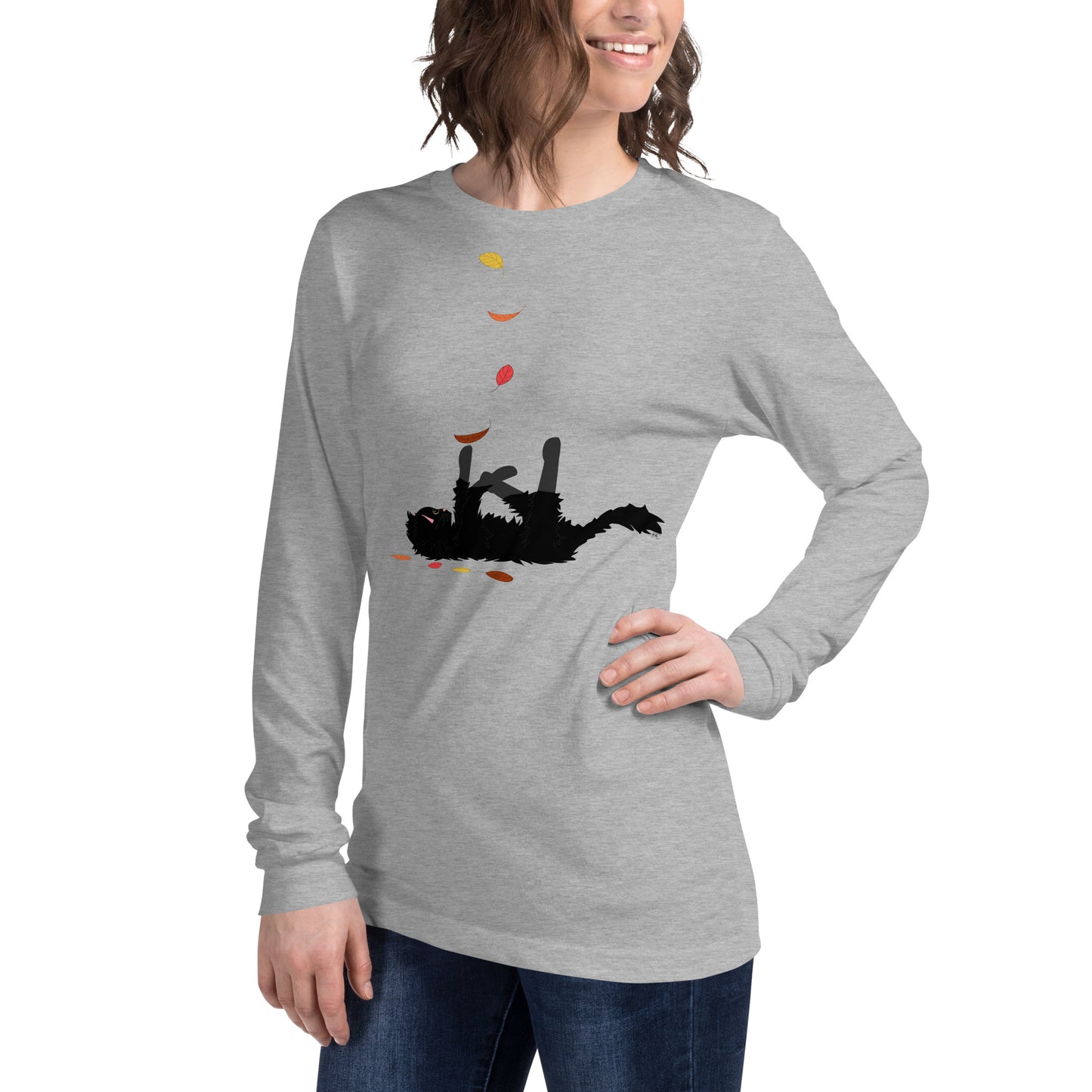 Kitten & Falling Leaves - Women's Long Sleeved Shirt