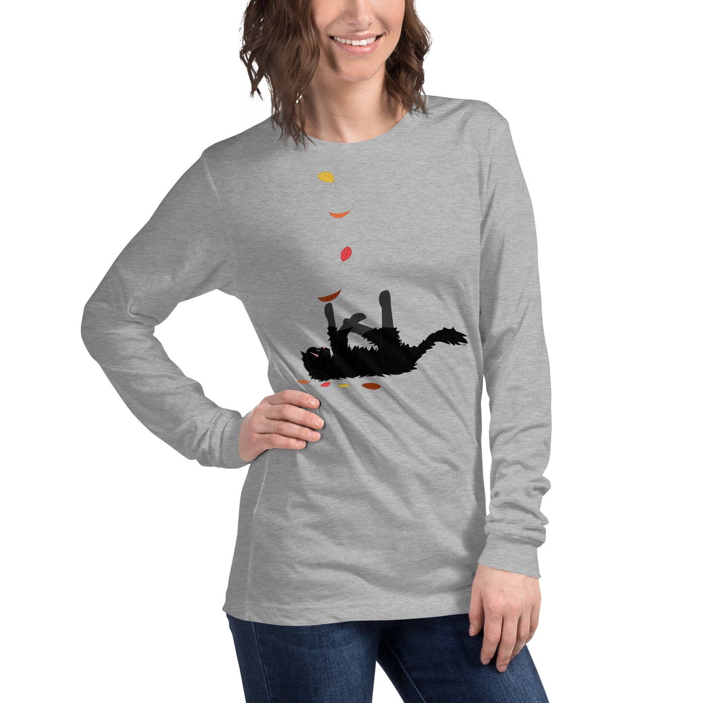 Kitten & Falling Leaves - Women's Long Sleeved Shirt