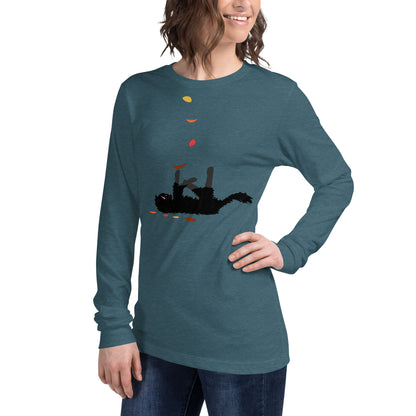 Kitten & Falling Leaves - Women's Long Sleeved Shirt