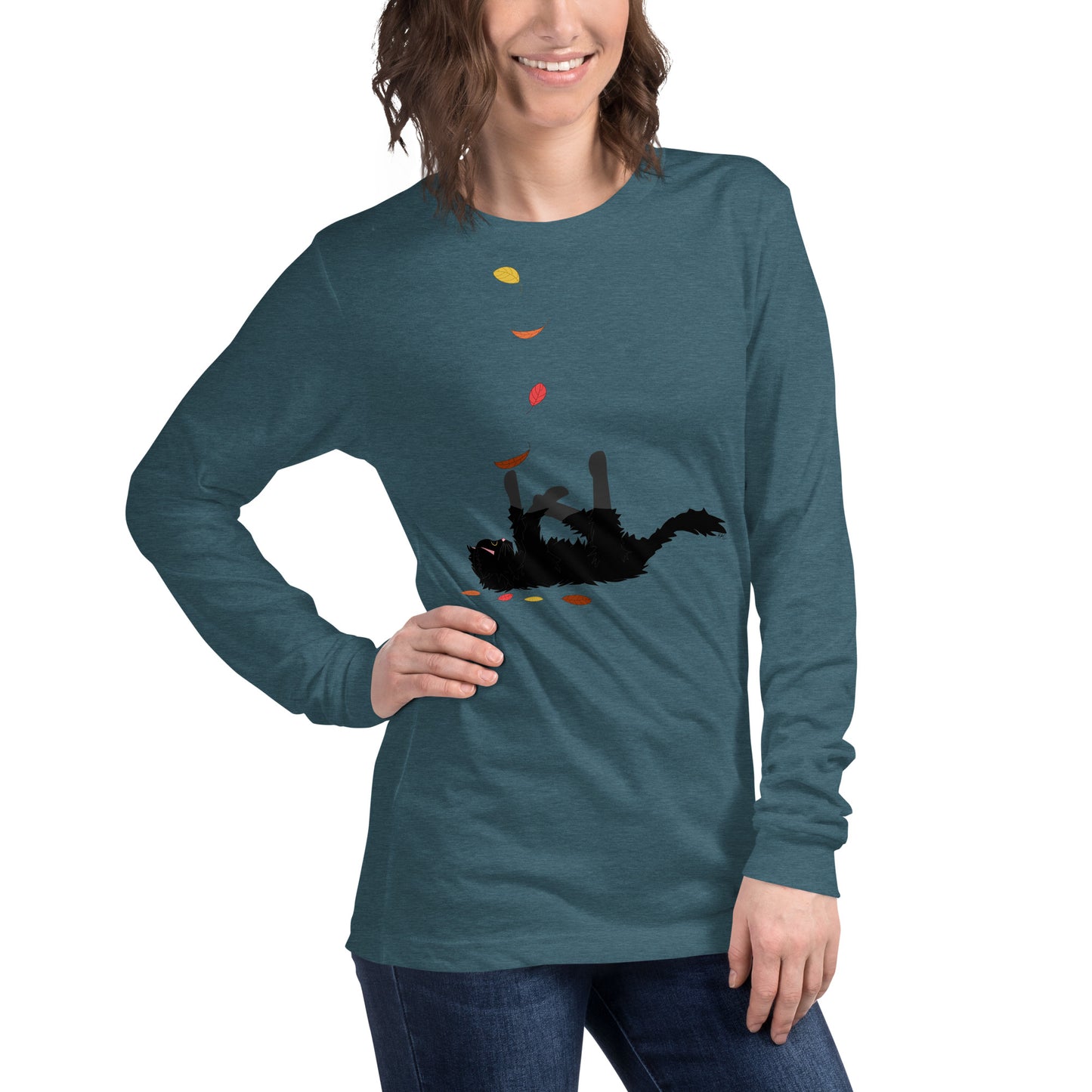 Kitten & Falling Leaves - Women's Long Sleeved Shirt