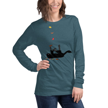 Kitten & Falling Leaves - Women's Long Sleeved Shirt