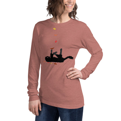 Kitten & Falling Leaves - Women's Long Sleeved Shirt