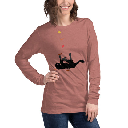 Kitten & Falling Leaves - Women's Long Sleeved Shirt