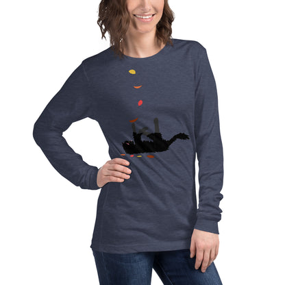 Kitten & Falling Leaves - Women's Long Sleeved Shirt