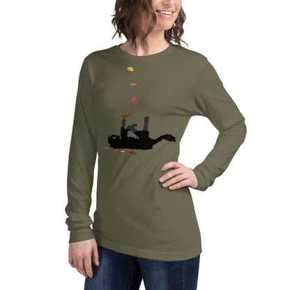 Kitten & Falling Leaves - Women's Long Sleeved Shirt