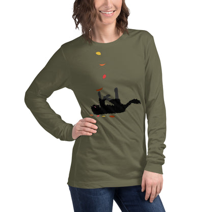 Kitten & Falling Leaves - Women's Long Sleeved Shirt