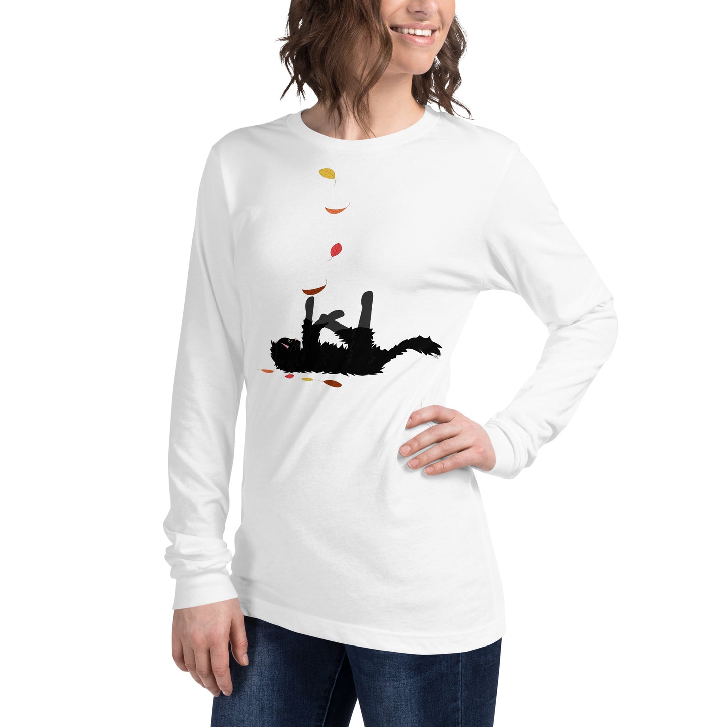 Kitten & Falling Leaves - Women's Long Sleeved Shirt