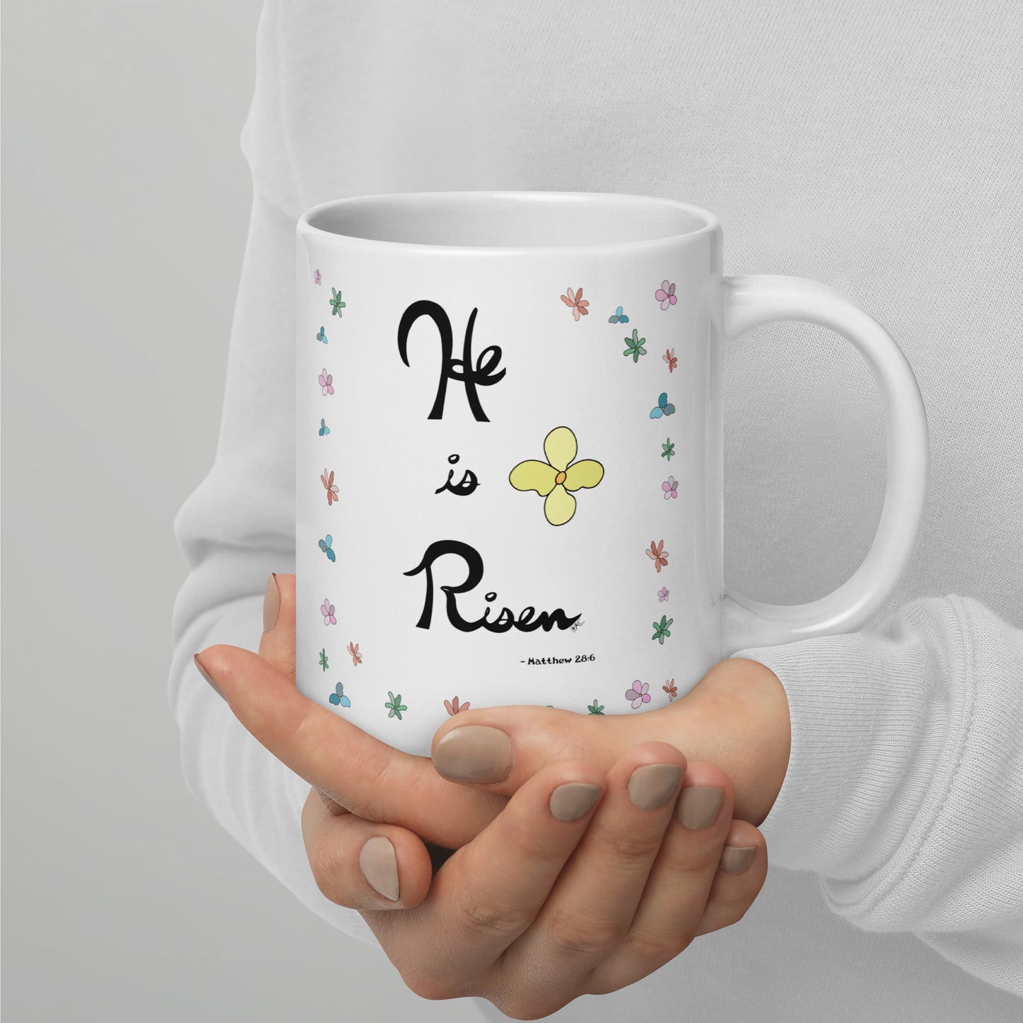He is Risen (Flowered) - Glossy Mug